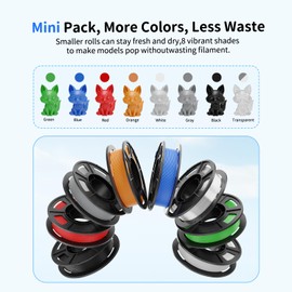 CREALITY 250g PETG Filament Bundle, 8 Colors Total 2kg, 1.75mm 3D Printer PETG Filament, Perfect for Small Project and Children Creation, Black+White+Grey+Tansparent+Red+Blue+Green+Orange