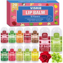 VISRIE Mini Lip Balm 20 Pack, Natural Lip Balms Bulk with Vitamin E and Coconut Oil, Moisturizing Lip Balm for Dry Cracked lips - 10 Flavors