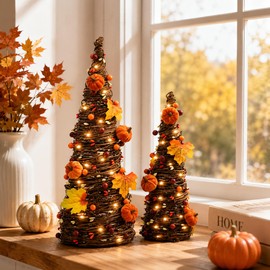 Lighted Fall Table Tree, Pumpkin Tabletop Decor for Thanksgiving Home
