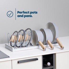 LIVIVO Expandable Pan Lid Organiser Rack Holder - 10 Adjustable Dividers - Non Slip Feet - Perfect For Pots, Pans, Chopping Board, Baking Trays - Kitchen Drawer Cupboard Organiser