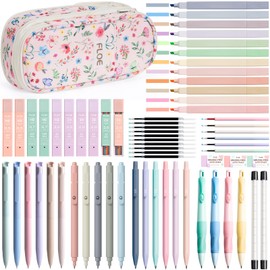 65PCS Aesthetic School Supplies with Cute Pencil Case, Pastel Highlighters Gel Pens Mechanical Pencils Set 0.5 0.7 & 2.0mm, Office Back to School Supplies College Essentials Kit Student Stationary Set