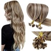 LaaVoo Real Hair Bonded Extensions, Keratin, Brown, Highlighted, 1 g/Strand,