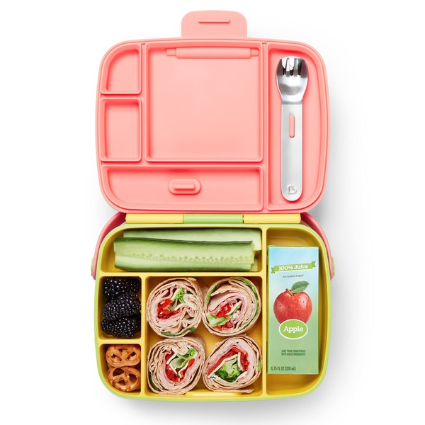 Munchkin Bento Lunch Box for Babies & Toddlers, Cute Lunch Box with Divided Sections, Baby & Childrens Lunch Box, 5 Compartment Food Container, Childcare & School Lunch Box with Cutlery - Yellow