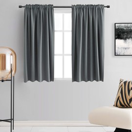 DONREN 54 Inch Length Medium Grey Blackout Curtains for Bedroom - Small Window Treatment Rod Pocket Curtain Drapes (Set of 2 Panels)