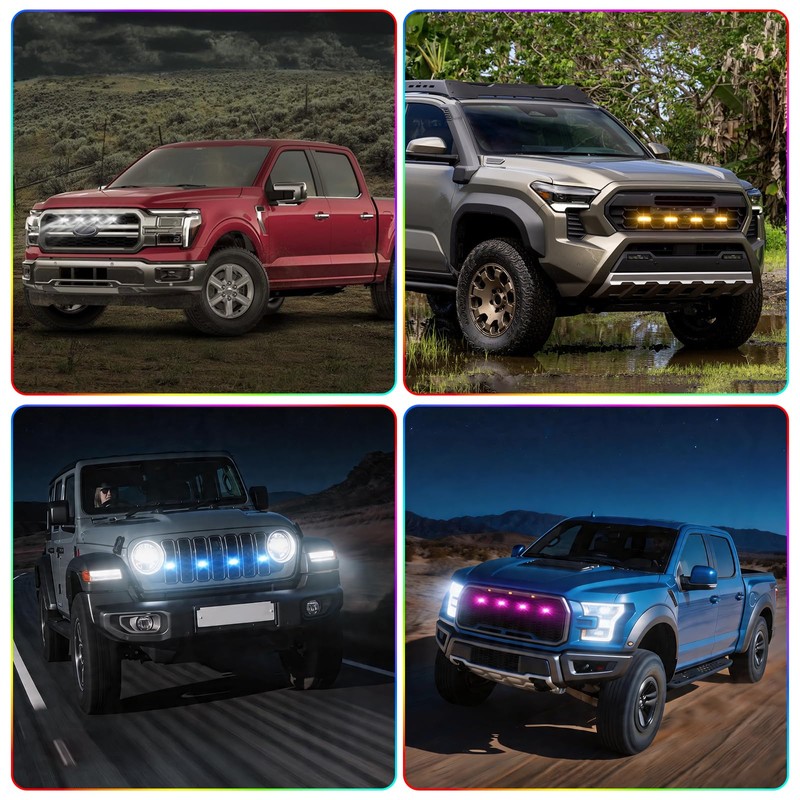 4PCS LED RGB Grille Lights, Universal Clip-On Front Grill Lights