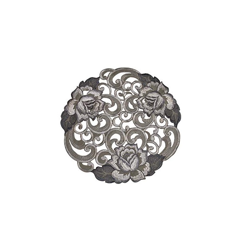 Doily Boutique Round Doily with Cutwork Gray and Silver Roses