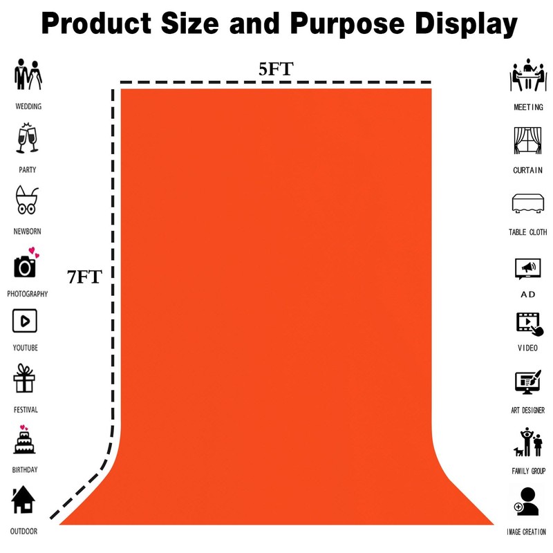 LYLYCTY 5x7FT Orange Screen Backdrop for Photography Solid Color Photoshoot