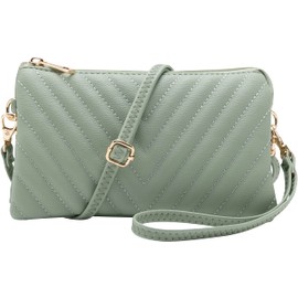 B BRENTANO Vegan Leather Multi-Pocket Crossbody Purse/Clutch with Card Slots, Removable Wristlet & Adjustable Shoulder Strap (Chevron Embroidered Mint)
