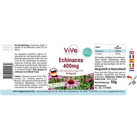 Echinacea 400 mg – 90 Capsules – High Dose and Vegan – Sun Hat | Quality from Germany ViVe Supplements