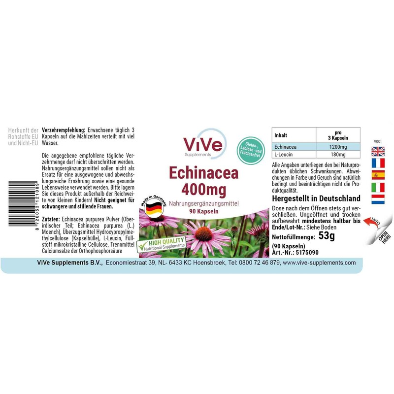 Echinacea 400 mg – 90 Capsules – High Dose and