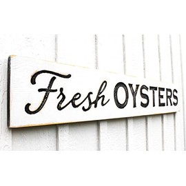FRESH OYSTERS Sign -Carved- Large Coastal Seafood Decor - Nautical Wall Art - Artisan Craftsmanship - 48x8 Inch
