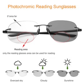 YIMI Photochromic Bifocal Reading Sunglasses Blue Light Blocking Computer Glasses Rimless Sun Readers Transition for Women Men UV400 Protection Presbyopia Shades Anti Glare Eyewear Gaming Eyeglasses