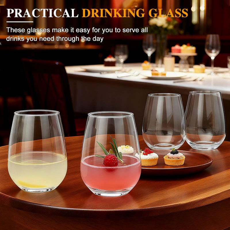 Datttcc 12 pack Stemless Wine Glasses,wine glasses set of 12,16oz