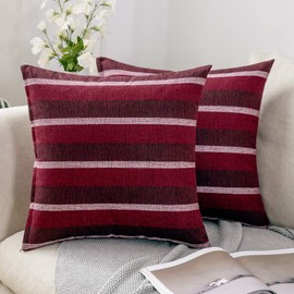 MIULEE Faux Linen Stripe Square Throw Pillow Cover Cushion Cover Home for Sofa Chair Couch/Bedroom Decorative Pillowcase 20x20 inch/50x50cm,2 Pieces Red