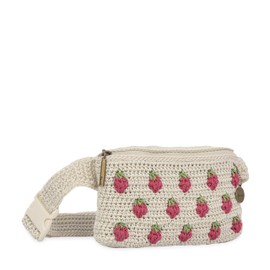 The Sak Caraway Belt Bag in Crochet, Adjustable Back Strap, Natural Strawberries