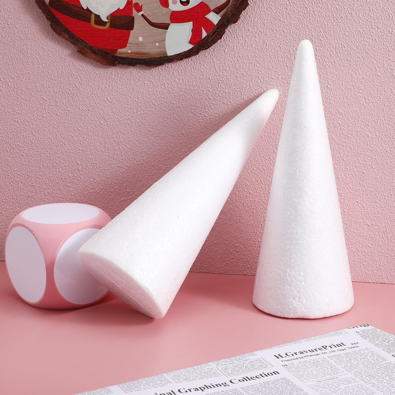 Cabilock 2PCS 30CM Christmas Foam Cone White Craft Foam Cone