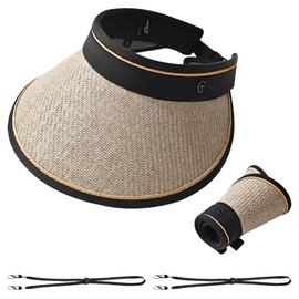 Lhyxuuuk Women's Straw Sun Visor, UV Protection, UV Protection Hat, Wide Brim, Foldable, Outdoor, Small Face Effect, Golf, Tennis, Sports, Car, Walks, Travel, Climbing, Wind Prevention, beige