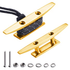 RiaYer Marine Dock Cleats 5 Inch, Gold 316 Stainless Steel Boat Cleats Heavy Duty with Mounting Hardware, Marine Grade Dock Hardware for Boat, Kayak, Pontoon, 2 Pack