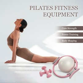 HIMESPORNER Pilates Ring Set 9 PCS, Magic Circle Yoga Ring, Pilates Ball, 2.2lb *2 Dumbbells, Resistance Bands, Tape Measure, Pilates Weight Kit Equipment Accessories for Home Workouts Fitness Yoga