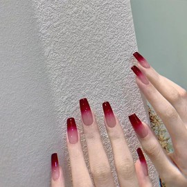 Red Press on Nails Medium Nails Press on Square Nails for Women,Red Fake Nails for Girls Solid Color Glue on Nails 24 PCS