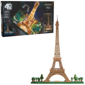 4D Build, Architect Series Eiffel Tower 3D Model Kit with LED Lights, Desk Décor, Adult Puzzles, Building Toys, 3D Puzzles for Adults & Teens, 252 Pieces, for Ages 12 & Up