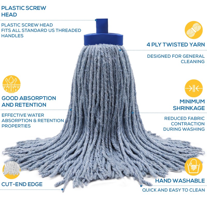 Kleen Handler Wet Mop Replacement Head – Heavy Duty Cotton