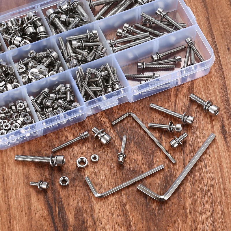 M3 M4 M5 Cylinder Screws with Washers, 270 Hex Screws