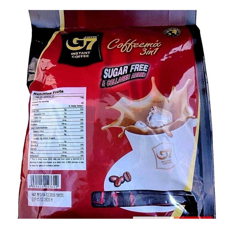 Trung Nguyen G7 Instant Coffee Sugar Free+Collagen 22 Sachets x