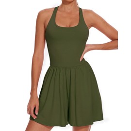 Tanou Women's Summer Rompers Sleeveless Back Criss Cross Straps Shorts Jumpsuit Casual Beach Vacation Onesie with Pockets