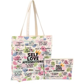 Positive Affirmations for Women Self Love Gifts，2PCS Cosmetic Bag Canvas Tote Bag Beach Bags with Pocket Makeup Bags，Mental Health Gifts Inspirational Gift for Female Girl Friend Birthday Friendship