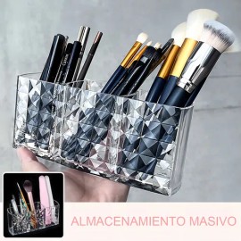 Organizador Acrílico Transparente 3 Compartimentos Maquillaje Pinceles                                                                                