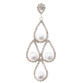 Bling Cream Faux Pearl Chandelier Bridal Earrings W Gold Tone W Rhinestones