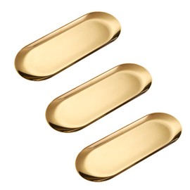 JKanruh 3 Pack 9 Inch Oval Gold Stainless Steel Towel Tray,Storage Tray,Tea Tray Fruit Trays,Decorative Tray,Jewelry Dish Cosmetics Organizer