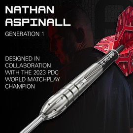 TARGET Darts Nathan Aspinall Generation 1 Steel Tip Darts, 90% Tungsten Dart Set, 22G | G1 Player Edition Darts with Swiss Points, Pro Grip Shafts, No.6 Dart Flights & SP Tool