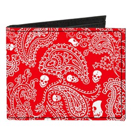 Buckle-Down Men's Standard Canvas Bifold Wallet Paisley Skulls, 4.0" x 3.5"