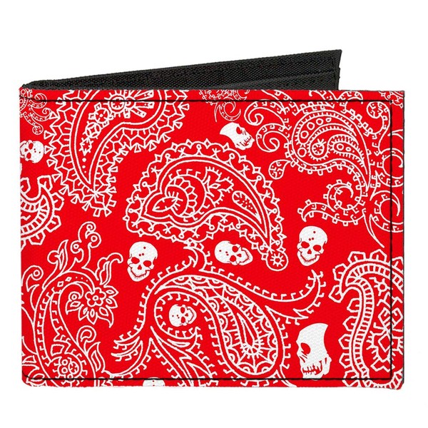 Buckle-Down Men's Standard Canvas Bifold Wallet Paisley Skulls, 4.0" x