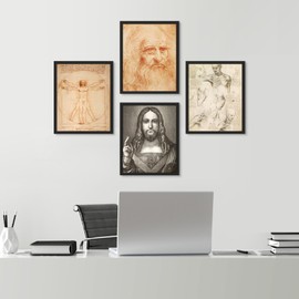 SIGNWIN Framed Poster Leonardo da Vinci Renaissance Sketches Illustrations Fine Art Decorative Vintage for Living Room, Bedroom, Office - 11"x14"x4 Black