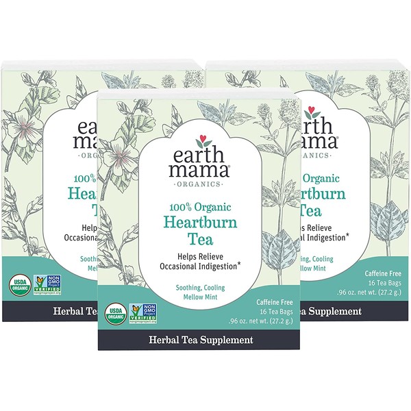 Earth Mama Organic Heartburn Tea Bags for Occasional Pregnancy Heartburn, 16-Count (3-Pack)
