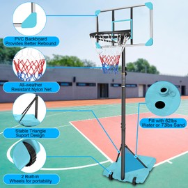 Portable Basketball Hoop with 28-Inch Backboard, Height Adjustable 5.6-7 ft, Stable Base with Wheels, Indoor Outdoor Use