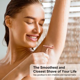 Matte Rose Gold Safety Razor for Women, Single Blade Razors for Women, Reusable Metal 1 Blade Razors, with 10 Platinum Coated Stainless Steel Double Edge Razor Blades, Eco-friendly Smooth Shaving