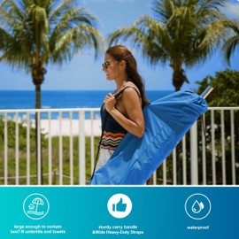 AMMSUN Commercial Grade Heavy Duty Beach Umbrella Carry Bag for storage of Beach & Patio Umbrellas,Universal Beach Umbrella Carry Bag,Foldable Umbrella Bag, Fits Most Outdoor Umbrellas, blue