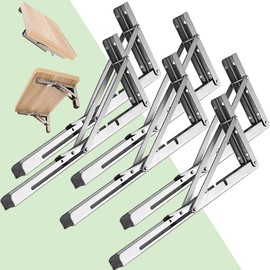 16 Inch Folding Brackets, 6 Packs Fold Down Shelf Brackets - Heavy Duty Collapsible Shelf Space Saving for Wall Mounted Folding Table Hinge Work Bench Max. Load 250lb (Stainless Steel)