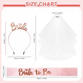 Hen Party Accessories Bride to Be Sash and Bride Tiara Veil Set, Hen Do Accessories Wedding Bride Sash and Veil Tiara Headband for Bridal Shower Wedding Hen Party Decorations Pink White
