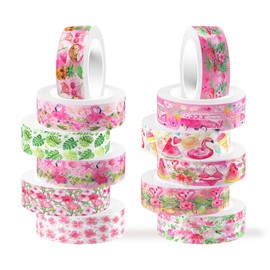 JOINFANXIN 12 Rolls of Pink Flamingo Washi Tape, Summer Decorative Tape, Masking Tape for Note Taking Supplies, Scrapbooking, DIY Crafts, Gift Wrap