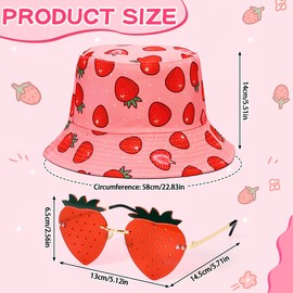 FuxFuis Fishing Hat Fishing Hat and Strawberry Glasses, Cloth Fishing Hats Pink Fishing Hat Children Women Fisherman Hat Creative Party Hats Funny Fishing Hat Unisex Sun Hat for Parties Carnival Stage
