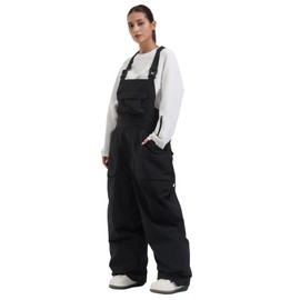 GSOU SNOW Snowboard Bibs Women Ski Pants Snow Overalls Super Baggy Waterproof Winproof Insulated Warm,Black S