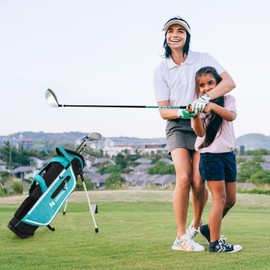 GYMAX Kids Golf Club Set, Right Handed Complete Golf Set for Children with 4/6 Golf Clubs & Golf Stand Bag, Toddler Youth Golf Clubs for Boys & Girls, Junior Golf Clubs (Lake Blue, 11-13)