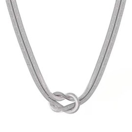 DASIQI Elegant Dual Herringbone Chain Necklace for Women | Hypoallergenic Titanium Steel Jewelry | Adjustable 16" Gold & Silver 8-Shaped Snake Knot Necklace (Silver)
