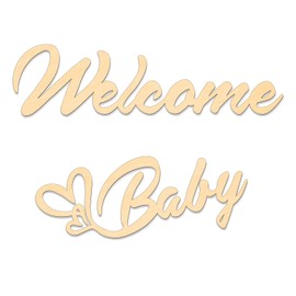 Bnesi Wooden Welcome Baby Sign Wood Color Baby Shower Sign for Baby Birthday Cutout Letters Party Welcome Baby Banner Sign for Backdrop Lovely Nursery Decor (Large 1)