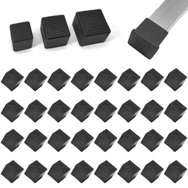 BOPOREAE 32 Pcs 1" x 1" Square Rubber Chair Leg Caps, PVC Table Leg Covers, Flexible & Anti-Slip Furniture Leg End Caps, Chair Leg Floor Protectors for Bar Stool Leg Patio Indoor, Black